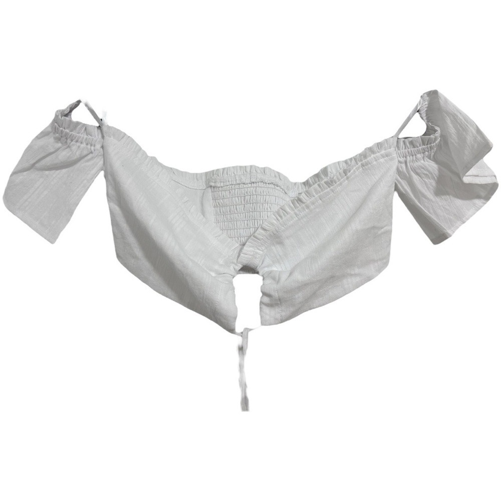 Seven Wonders Eve Top Off Shoulder Shirred White Crop Top XS NWT